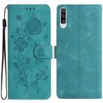 For Samsung Galaxy A50 Rose Flower Embossing Pattern Leather Phone Case(Green)