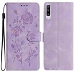 For Samsung Galaxy A50 Rose Flower Embossing Pattern Leather Phone Case(Light Purple)