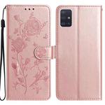 For Samsung Galaxy A51 Rose Flower Embossing Pattern Leather Phone Case(Rose Gold)