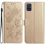 For Samsung Galaxy A51 Rose Flower Embossing Pattern Leather Phone Case(Gold)