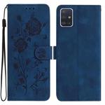 For Samsung Galaxy A51 Rose Flower Embossing Pattern Leather Phone Case(Dark Blue)