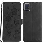 For Samsung Galaxy A51 Rose Flower Embossing Pattern Leather Phone Case(Black)