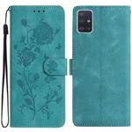 For Samsung Galaxy A51 Rose Flower Embossing Pattern Leather Phone Case(Green)
