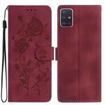 For Samsung Galaxy A51 Rose Flower Embossing Pattern Leather Phone Case(Red)