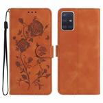 For Samsung Galaxy A51 Rose Flower Embossing Pattern Leather Phone Case(Brown)