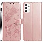 For Samsung Galaxy A52 Rose Flower Embossing Pattern Leather Phone Case(Rose Gold)