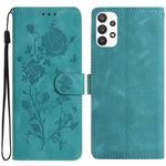 For Samsung Galaxy A52 Rose Flower Embossing Pattern Leather Phone Case(Green)
