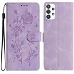 For Samsung Galaxy A52 Rose Flower Embossing Pattern Leather Phone Case(Light Purple)