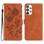 For Samsung Galaxy A52 Rose Flower Embossing Pattern Leather Phone Case(Brown)