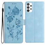 For Samsung Galaxy A53 Rose Flower Embossing Pattern Leather Phone Case(Sky Blue)