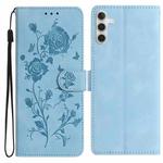 For Samsung Galaxy A54 Rose Flower Embossing Pattern Leather Phone Case(Sky Blue)
