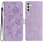 For Samsung Galaxy A56 Rose Flower Embossing Pattern Leather Phone Case(Light Purple)