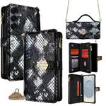 For Samsung Galaxy S25 5G Crossbody Handle Snake Texture Leather Phone Case(Black)
