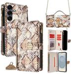 For Samsung Galaxy S25 5G Crossbody Handle Snake Texture Leather Phone Case(White)