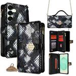 For Samsung Galaxy S25+ 5G Crossbody Handle Snake Texture Leather Phone Case(Black)