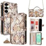 For Samsung Galaxy S25+ 5G Crossbody Handle Snake Texture Leather Phone Case(White)