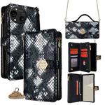 For Sharp Aquos R10 Crossbody Handle Snake Texture Leather Phone Case(Black)
