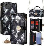 For Sharp Aqous wish5 Crossbody Handle Snake Texture Leather Phone Case(Black)