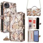 For Sharp Aqous wish5 Crossbody Handle Snake Texture Leather Phone Case(White)