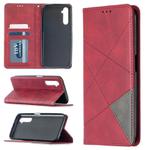 For OPPO Realme 6 Rhombus Texture Horizontal Flip Magnetic Leather Case with Holder & Card Slots(Red)