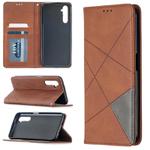 For OPPO Realme 6 Rhombus Texture Horizontal Flip Magnetic Leather Case with Holder & Card Slots(Brown)