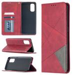 For OPPO Reno4 Pro 5G Rhombus Texture Horizontal Flip Magnetic Leather Case with Holder & Card Slots(Red)
