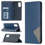 For OPPO Reno4 Pro 5G Rhombus Texture Horizontal Flip Magnetic Leather Case with Holder & Card Slots(Blue)