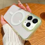 For iPhone 11 Pro Contrast Color Gradient Transparent MagSafe Phone Case(Fluorescent Green + Light Pink)