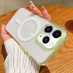 For iPhone 11 Pro Max Contrast Color Gradient Transparent MagSafe Phone Case(Fluorescent Green + Light Pink)