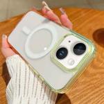 For iPhone 13 Contrast Color Gradient Transparent MagSafe Phone Case(Fluorescent Green + Light Pink)