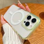 For iPhone 14 Pro Max Contrast Color Gradient Transparent MagSafe Phone Case(Fluorescent Green + Light Pink)
