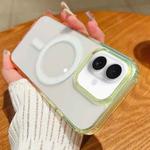 For iPhone 16 Contrast Color Gradient Transparent MagSafe Phone Case(Fluorescent Green + Light Pink)