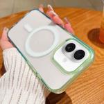 For iPhone 16 Contrast Color Gradient Transparent MagSafe Phone Case(Green + Blue)