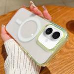 For iPhone 16 Plus Contrast Color Gradient Transparent MagSafe Phone Case(Fluorescent Green + Light Pink)
