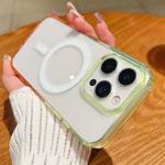 For iPhone 16 Pro Contrast Color Gradient Transparent MagSafe Phone Case(Fluorescent Green + Light Pink)
