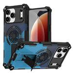For iPhone 17 Pro Max Camouflage Kickstand Rotating Shaft MagSafe Phone Case(Carbon Fiber Sky Blue)