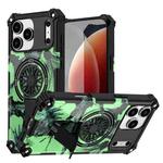 For iPhone 17 Pro Camouflage Kickstand Rotating Shaft MagSafe Phone Case(Bright Green Branches)