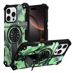 For iPhone 16 Pro Max Camouflage Kickstand Rotating Shaft MagSafe Phone Case(Bright Green Branches)