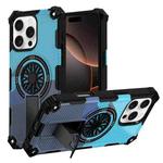 For iPhone 16 Pro Max Camouflage Kickstand Rotating Shaft MagSafe Phone Case(Carbon Fiber Sky Blue)