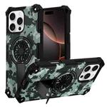 For iPhone 16 Pro Camouflage Kickstand Rotating Shaft MagSafe Phone Case(Mint Green Camouflage)