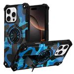 For iPhone 16 Pro Camouflage Kickstand Rotating Shaft MagSafe Phone Case(Blue Camouflage)