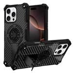 For iPhone 16 Pro Camouflage Kickstand Rotating Shaft MagSafe Phone Case(Carbon Fiber Black)