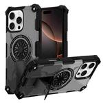 For iPhone 16 Pro Camouflage Kickstand Rotating Shaft MagSafe Phone Case(Carbon Fiber Grey)