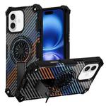 For iPhone 16 Plus Camouflage Kickstand Rotating Shaft MagSafe Phone Case(Carbon Fiber Rainbow)