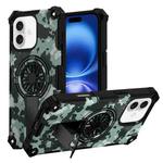 For iPhone 16 Camouflage Kickstand Rotating Shaft MagSafe Phone Case(Mint Green Camouflage)