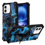 For iPhone 16 Camouflage Kickstand Rotating Shaft MagSafe Phone Case(Blue Camouflage)