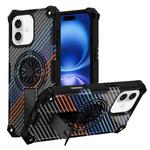 For iPhone 16 Camouflage Kickstand Rotating Shaft MagSafe Phone Case(Carbon Fiber Rainbow)