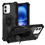 For iPhone 16 Camouflage Kickstand Rotating Shaft MagSafe Phone Case(Carbon Fiber Black)