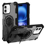 For iPhone 16 Camouflage Kickstand Rotating Shaft MagSafe Phone Case(Carbon Fiber Grey)