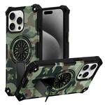 For iPhone 15 Pro Max Camouflage Kickstand Rotating Shaft MagSafe Phone Case(Army Green Camouflage)
